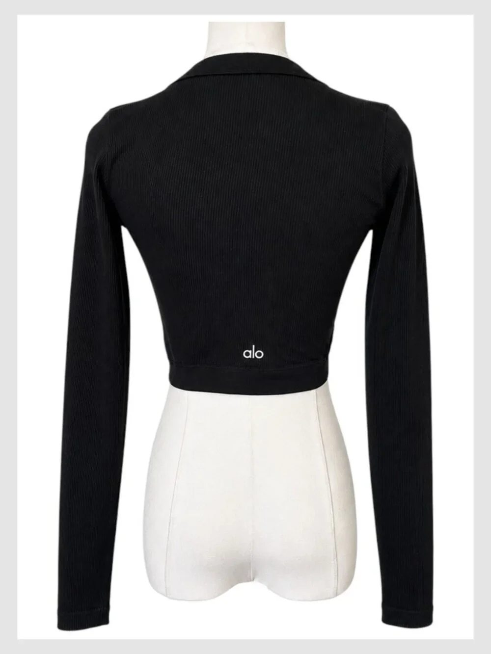 Alo Yoga Long Sleeve Crop Top Black Seamless Ribbed Size S